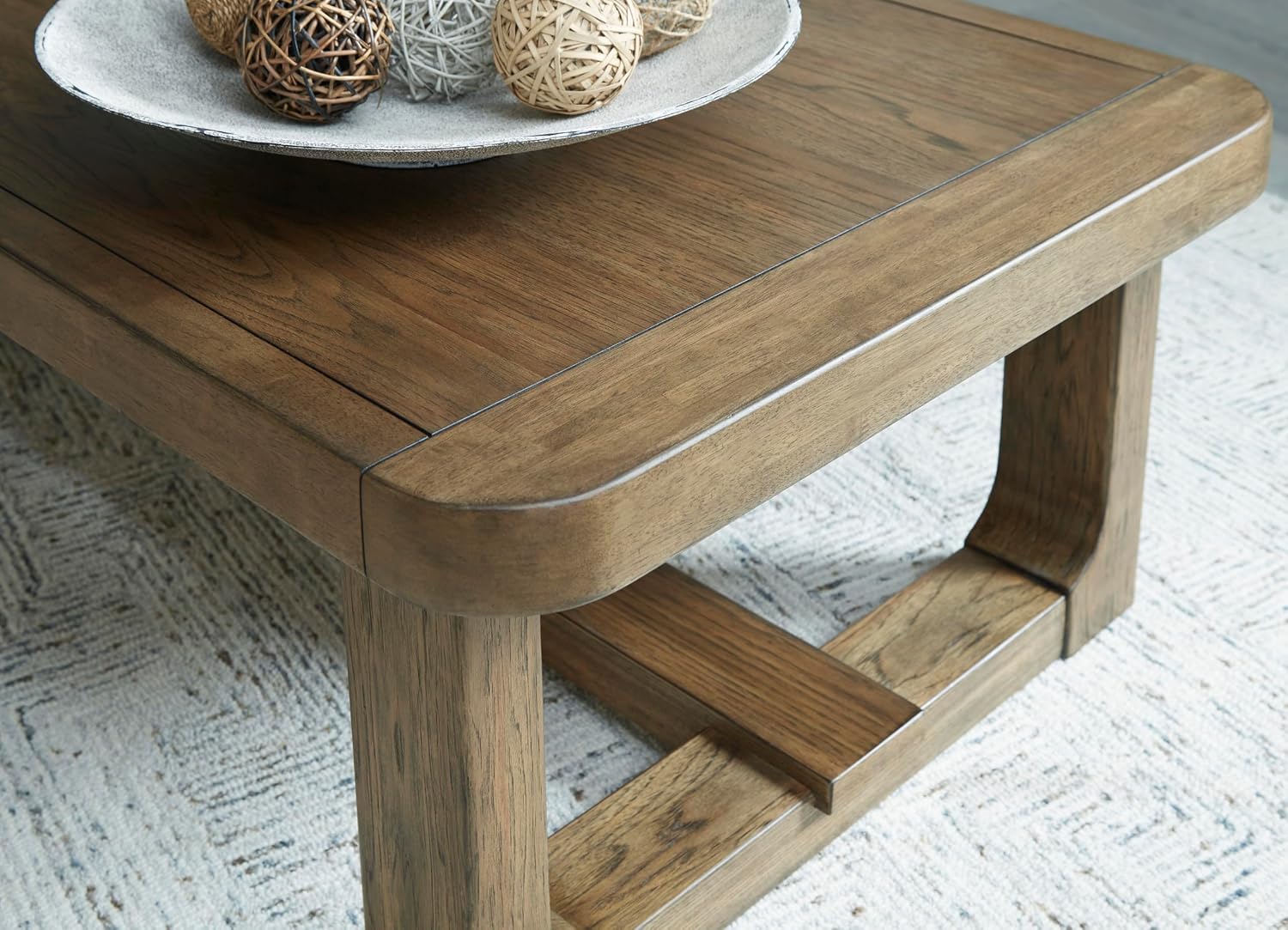 Signature Design by Ashley Cabalynn Modern Coffee Table with Solid Wood Frame, Light Brown