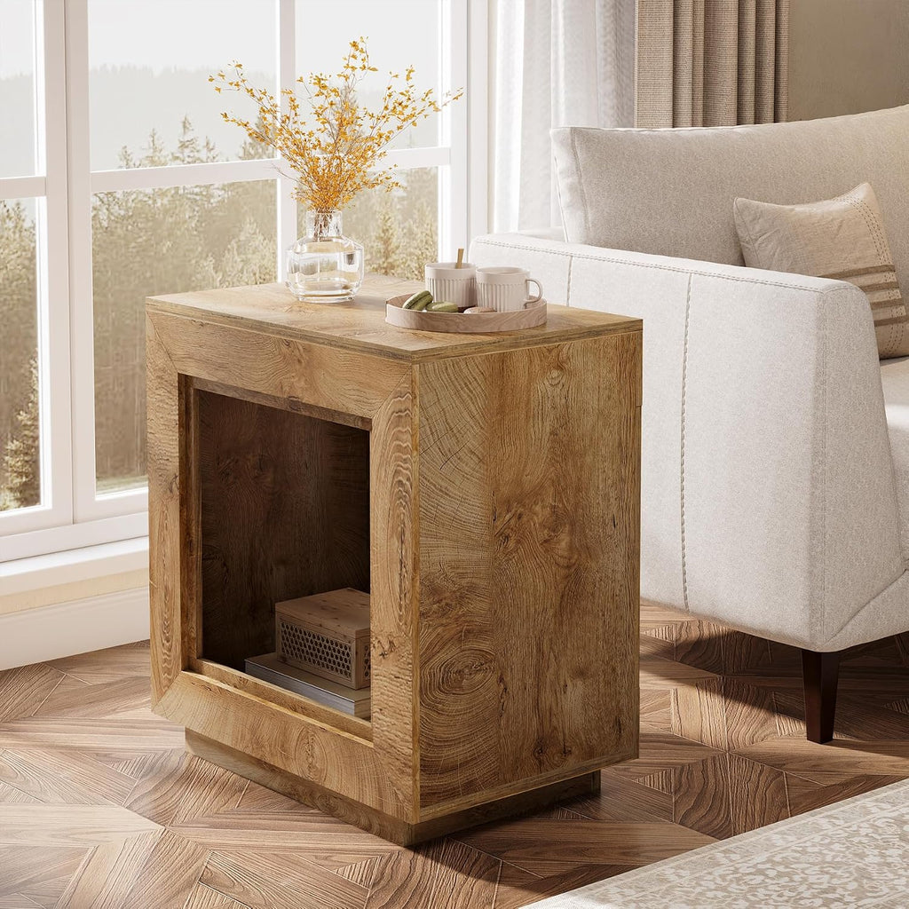 Tribesigns Rustic Brown End Table, 24' Side Table with Storage Shelf, Farmhouse Style Nightstand Bedside Table for Small Spaces, Bedroom, Living Room, Entryway, Easy Assembly (2, Natural)