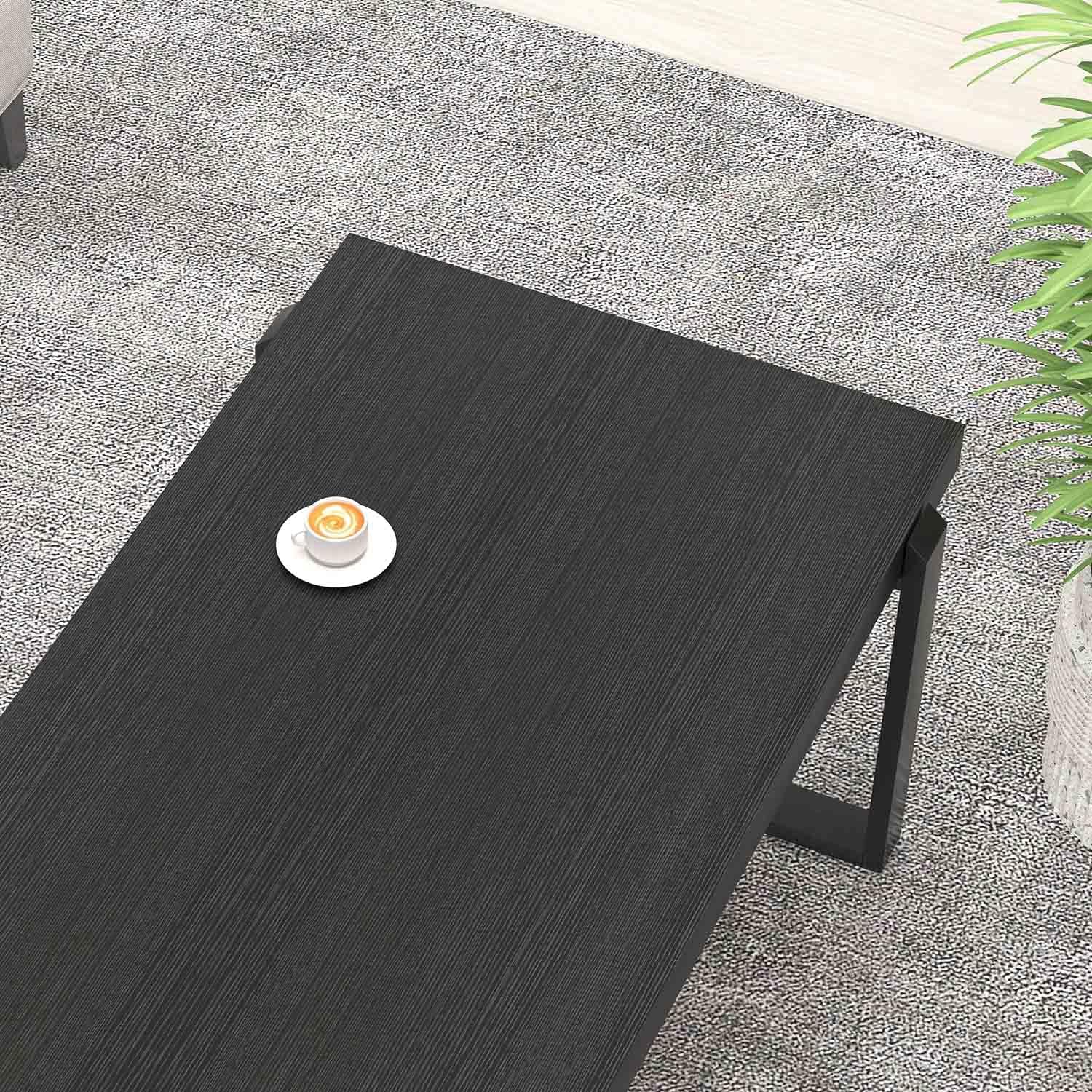 FOLUBAN Black Coffee Table, Modern Industrial Wood and Metal Center Table, Rectangle Cocktail Tea Table for Living Room, 47 Inch