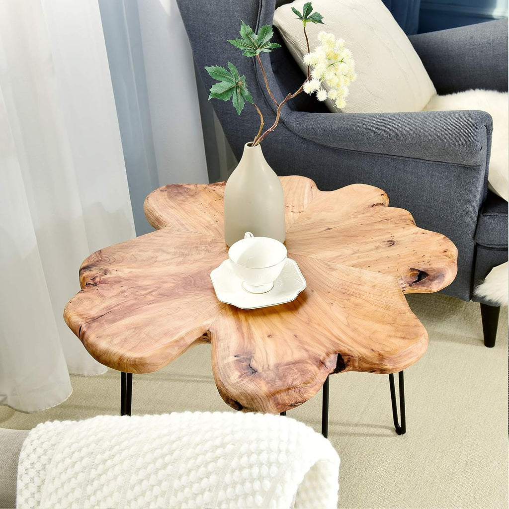 WELLAND Live Edge Cedar Coffee Table 32' W x 32' D x 20.5' H Rustic Round Table for Living Room, Patio, Bedroom, Home Office