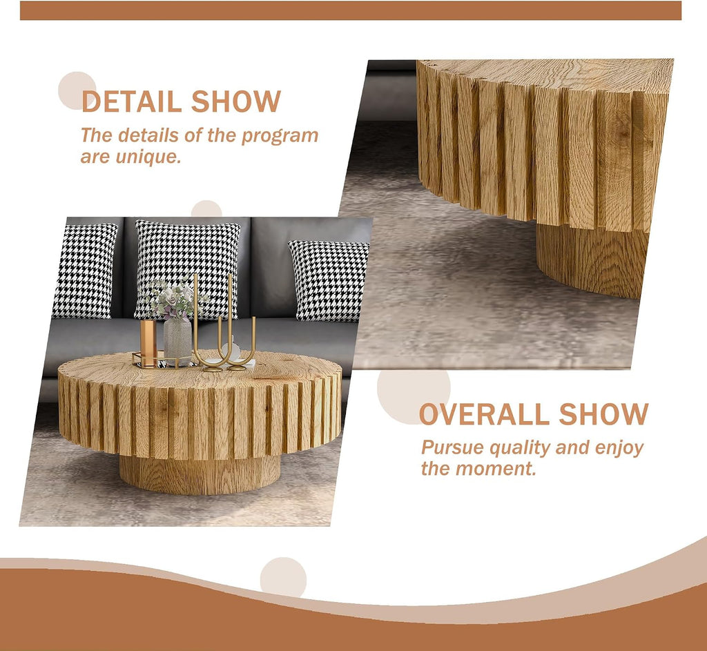 Round Coffee Table for Living Room, 31.5' Circle Wood Center Table with Pedestal for Apartment, Easy Assembly, Natural