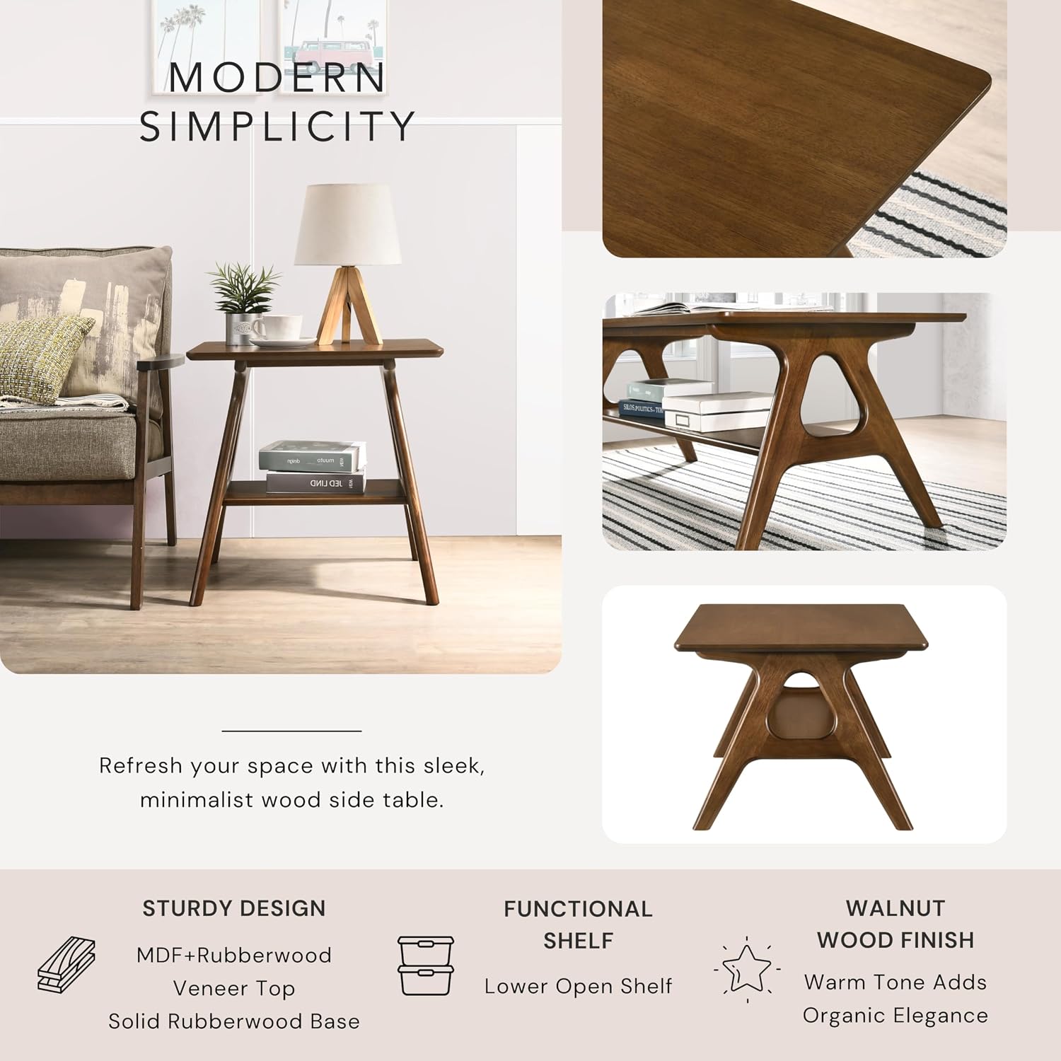 Roundhill Furniture Arona 3-Piece Coffee Table Set, Coffee Table and Two End Tables, Walnut