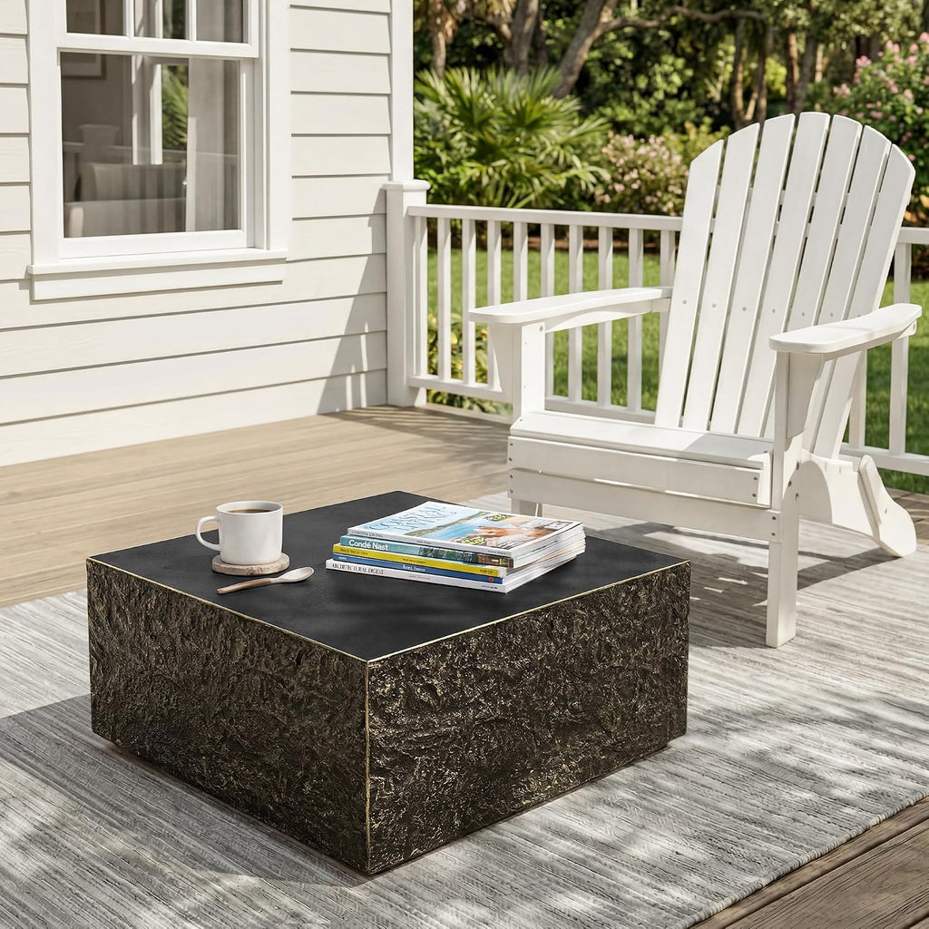 UPHA 28' Square Outdoor Coffee Table, Modern Hollow Concrete Patio Table, Small Minimalist Low Accent Table for Living Room, Balcony, Deck, Backyard, Bronze