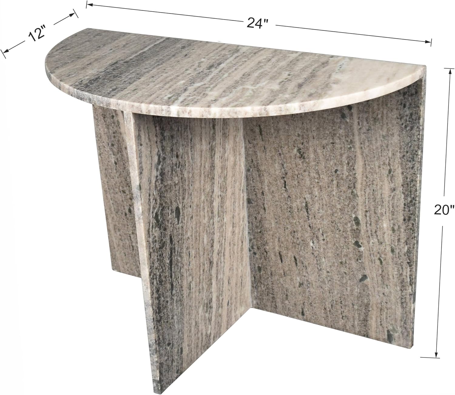 JONATHAN Y MTB1109B Patrice 20' Art Deco Minimalist Natural Marble Handmade Demilune Side Table, Side Table for Living Room, Bedroom, Bathroom, Gray/Beige