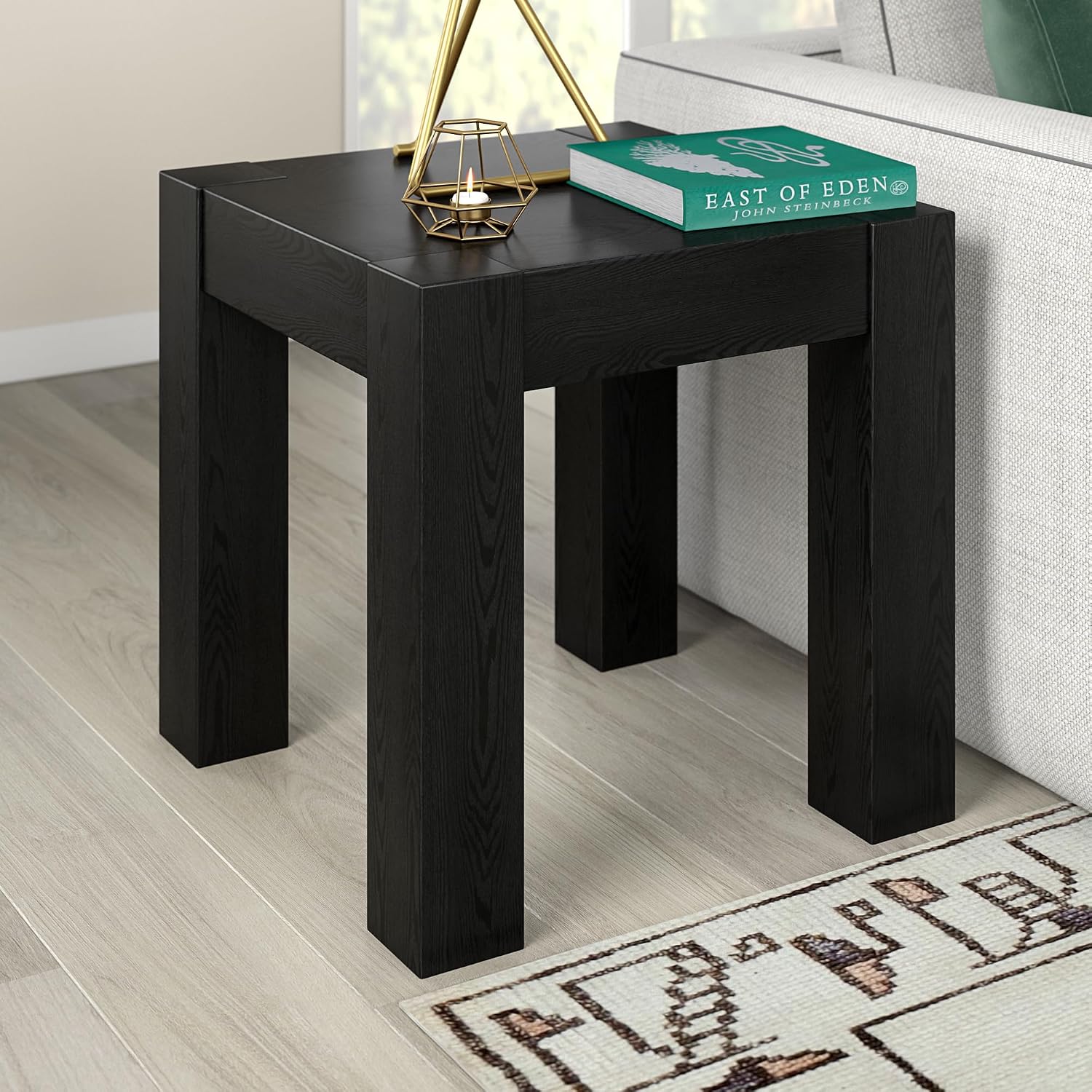 Henn&Hart 22' Modern Square Wooden End Table, Side Table, Nightstand for Living Room, Office, Family Room, or Bedroom, Natural Black