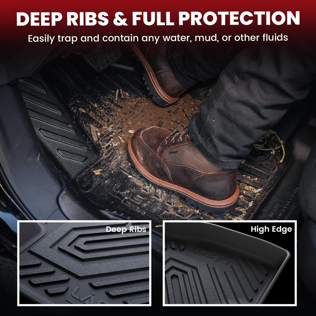 LASFIT Floor Mats for 2025 2026 Ford Expedition 7 Seats Max(Not Fit 8 Seats Standard), All Weather Protector TPE Easy Clean Car Floor Liner, 1st & 2nd & 3rd Row, 4pcs Black