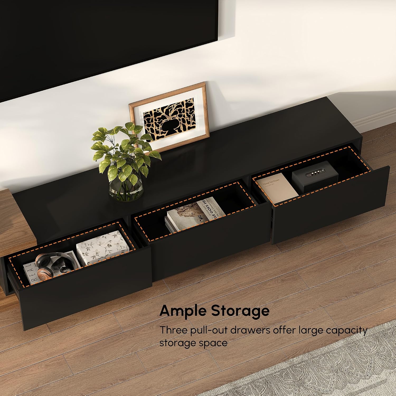 homary Extendable TV Stand, Adjustable Width Modern Media Console with 3 Drawers, Premium MDF Entertainment Center for 71–100 Inch TVs, Living Room & Apartment