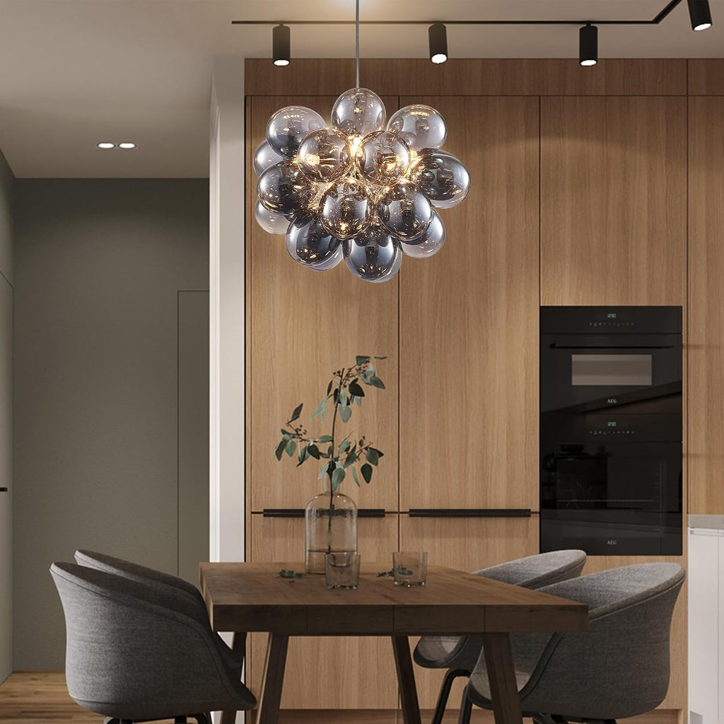 Semi Flush Mount Bubble Chandelier,Close to Ceiling Light Fixtures,16' Modern Bubble Balloon Glass Chandelier with Colorful Globe Glass Shades Pendant Light (Grey Chandelier, 20 inch)