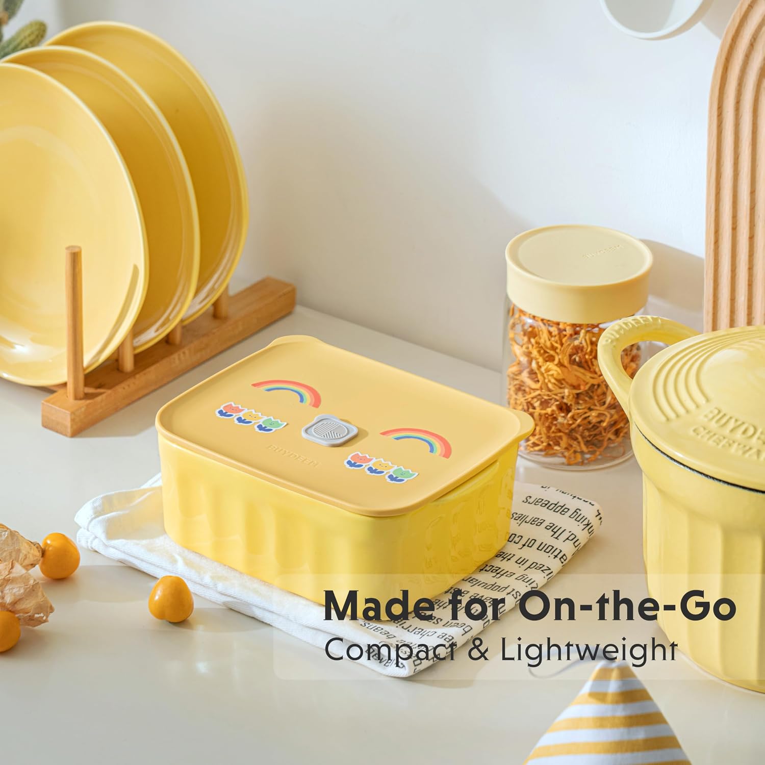 BUYDEEM G52 10.6 Quart Electric Food Steamer Bundle with Two Ceramic Food Storage Container Mellow Yellow 28 oz