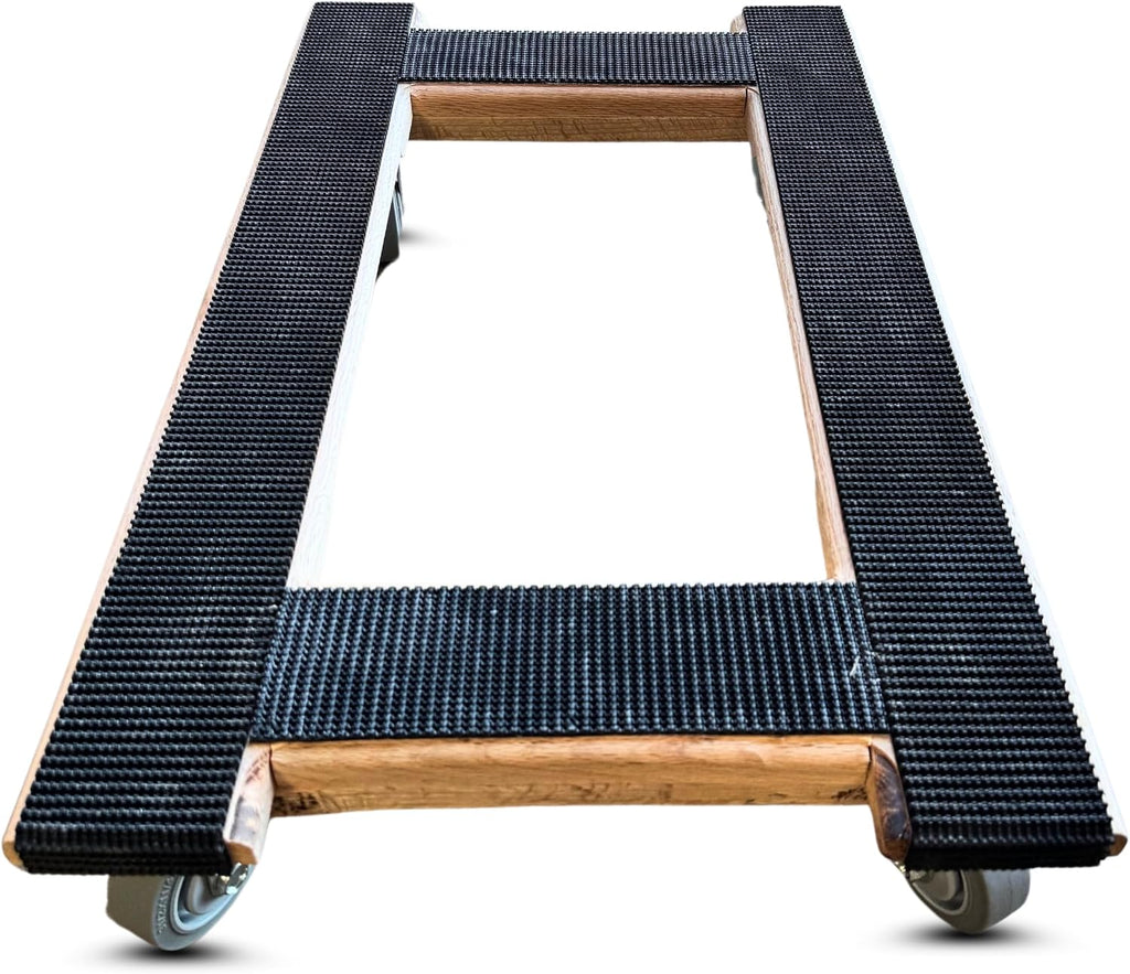 CasterHQ 18'x30' Heavy-Duty H-Frame Dolly – 1000 lbs Capacity – Made in USA – Non-Marking 4' Swivel Wheels – Durable Oak Design with Rubber Tread for Secure Furniture Moving