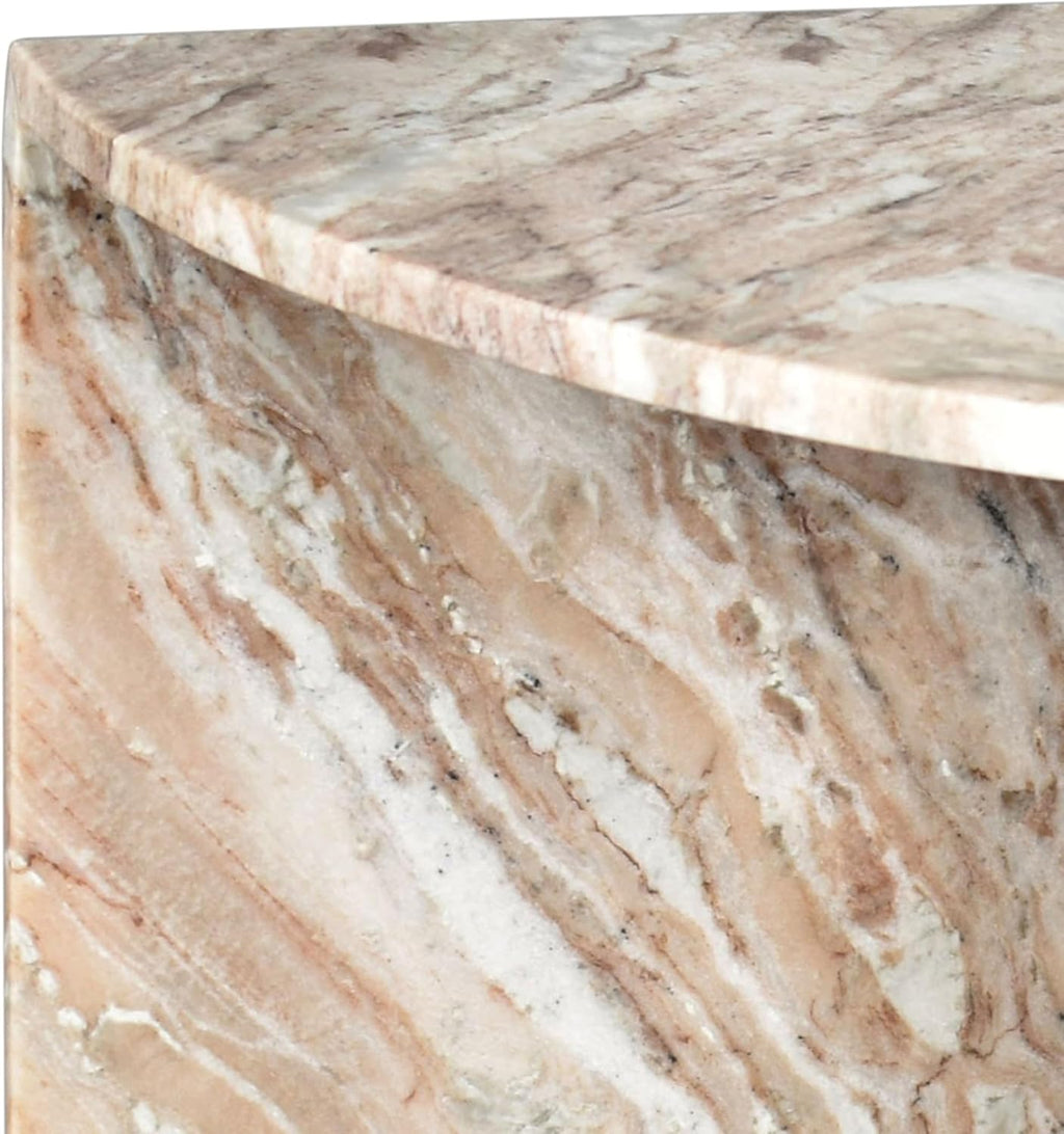 JONATHAN Y MTB1109A Patrice 20' Art Deco Minimalist Natural Marble Handmade Demilune Side Table, Side Table for Living Room, Bedroom, Bathroom, Pink/Beige/White