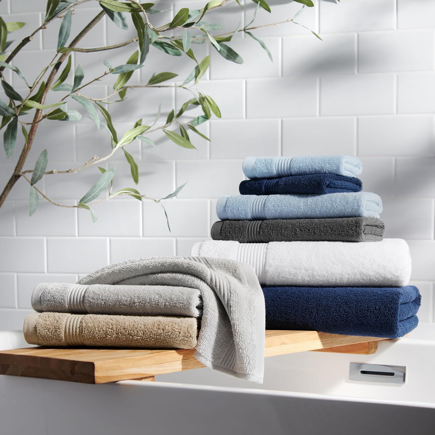 Arkwright Solid 36 Piece Bath Towel Set Bulk, 100% Cotton 600 GSM Soft Absorbent Bathroom Towels for Hotel, Spa or Vacation Rental, Eucalyptus Green (12 Bath Towels, 12 Hand Towels, 12 Washcloths)