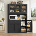 BOTLOG 72' Tall Kitchen Pantry Storage Cabinet, Modern White Kitchen Hutch with Large Storage Drawer, Countertop, Adjustable Shelves, Food Pantry Cabinets for Dining Room, Living Room (Black)