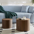 Nesting Coffee Table Set of 2,Modern Round Wooden Coffee Tables with Storage,Luxury Side Table Accent End Table for Small Space Living Room Apartment (19.17')