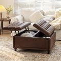 Redlife 35 Inch Large Square Storage Ottoman, Storage Ottoman Coffee Table with Lift Top Faux Leather Ottomans Bench Square Footrest Oversized Upholstered Coffee Table for Living Room (Dark Brown)