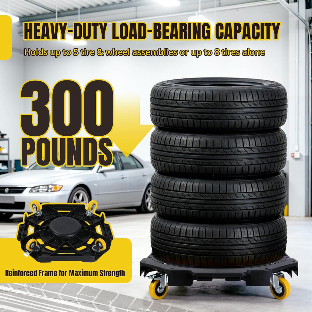 MaxxHaul Heavy Duty Tire Dolly 300 lb Capacity Rolling Wheel Dolly with 4 Swivel Casters Portable Tire Storage and Transport Mover for Garage Shop and Warehouse (80746)