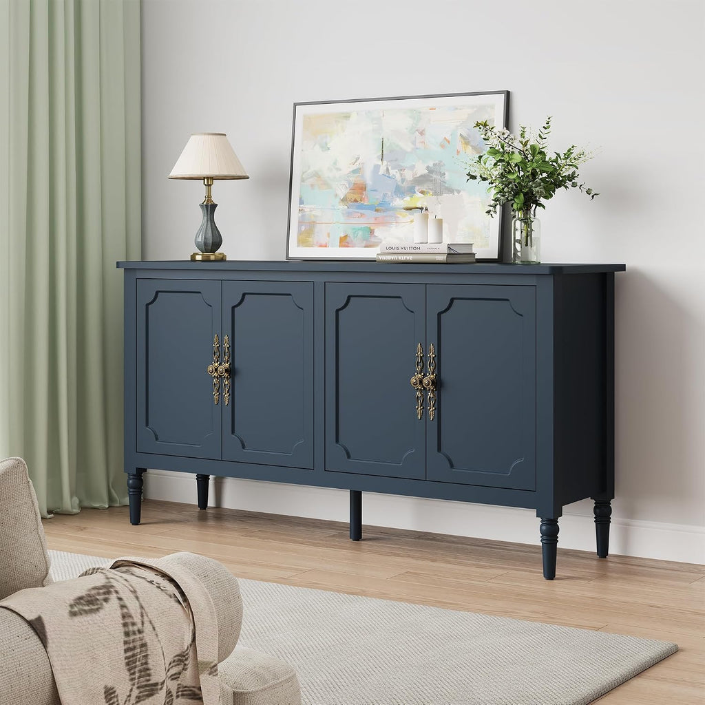 RoyalCraft 118' Buffet Cabinet with Storage, Vintage Sideboard with Adjustable Shelves, Mid Century Modern Painted Credenza Coffee Bar for Kitchen, Dining Room, Entryway, Living Room, Navy Blue