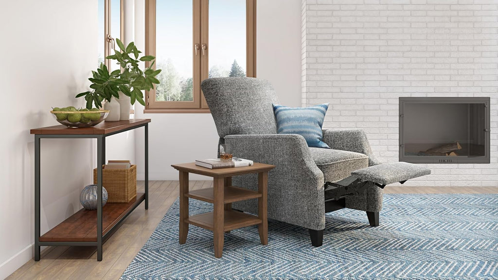 SIMPLIHOME Acadian End Table - 19 inch Wide Solid Wood Square Side Table with 2 Open Shelves in Rustic Natural Aged Brown, Nightstand or Shelving Unit for Living Room or Bedroom with Storage