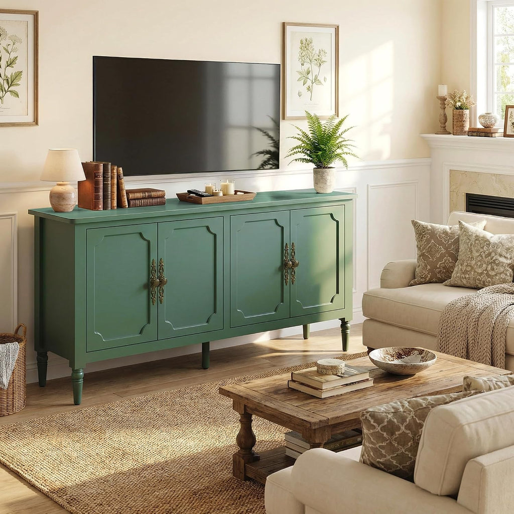 RoyalCraft Buffet Cabinet with Storage, 59' Vintage Sideboard with Adjustable Shelves, Mid Century Modern Painted Credenza Coffee Bar for Kitchen, Dining Room, Entryway, Living Room, Forest Green