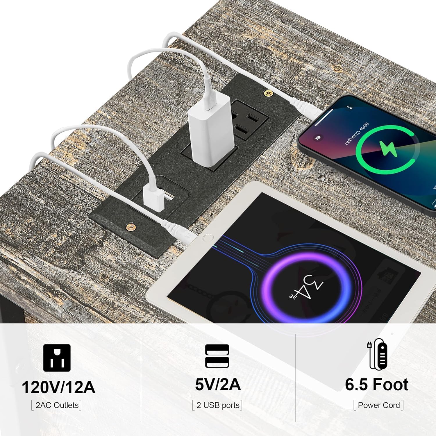 VECELO End Tables,Narrow Nightstands with Charging Station & USB Ports &Drawers,Night Stand for Living Room, Bedroom,Misty Gray