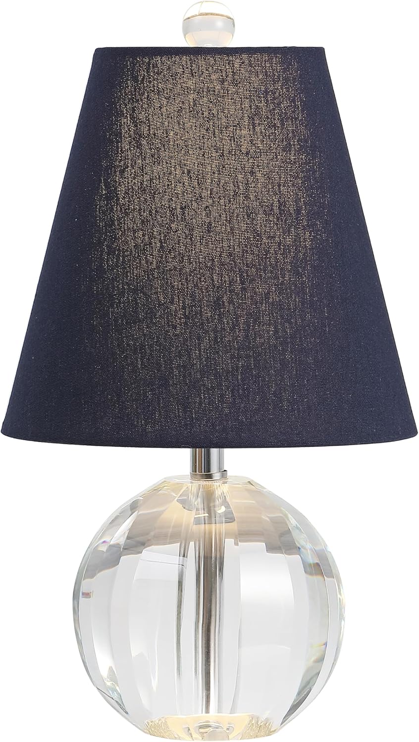 JONATHAN Y 16' Clear/Navy Crystal Ball LED Table Lamp, White Modern Bedside Lamp, with White Linen Empire Shade, Glam Orb Glass Nightstand Lamp for Living Room, LED Bulb (JYL2079D)
