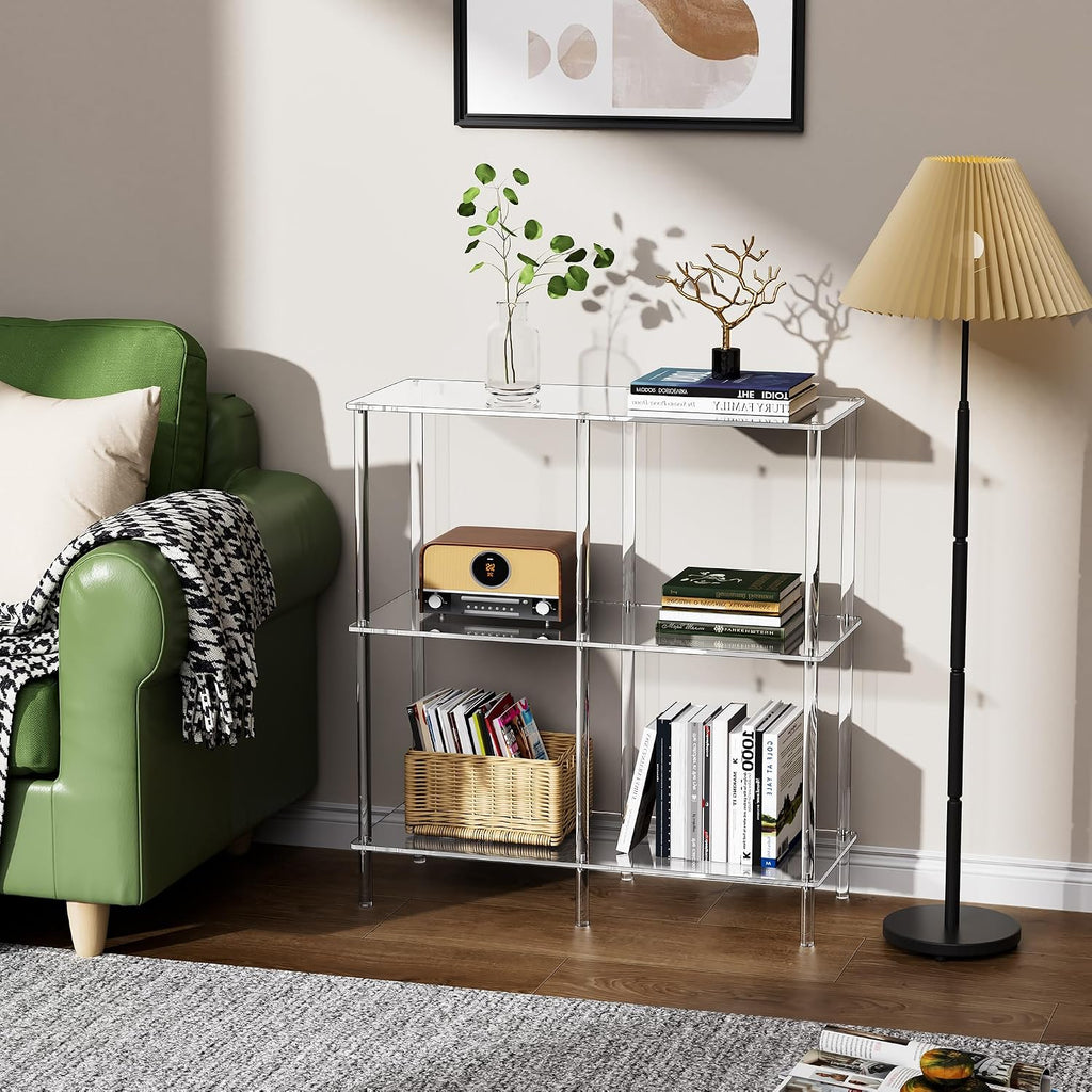 Acrylic Side Table Clear 3-Tier End Table for Living Room, Office, Hallway, Bedroom Small Bedside Table (8mm 31.7' high)