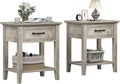 GarveeHome End Table with Drawer, Nightstands for Living Room, Side Table for Study Room, 2 Tiers Storage Shelves Bedside Table for Bedroom, Dorm, 2pcs-Grey