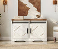 WAMPAT 24.3-inch Tall Farmhouse End Table Set of 2 with Drawer and Barn Door Cabinets for Living Room, Wood Rustic Nightstand for Bedroom,Wood Scoring-Style Purposeful Distressing,Antique White
