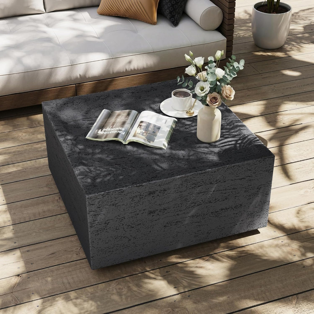 UPHA 28' Square Outdoor Coffee Table, Modern Hollow Concrete Patio Table, Small Minimalist Low Accent Table for Living Room, Balcony, Deck, Backyard, Dark Gray