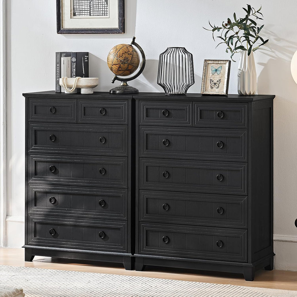 Joaxswe Farmhouse 6 Drawer Dresser for Bedroom, 41' Tall Small Dressers & Chest of Drawers, Rustic Wood Dresser with Metal Handle, Storage Organizer Closet for Living Room, Hallway, Entryway