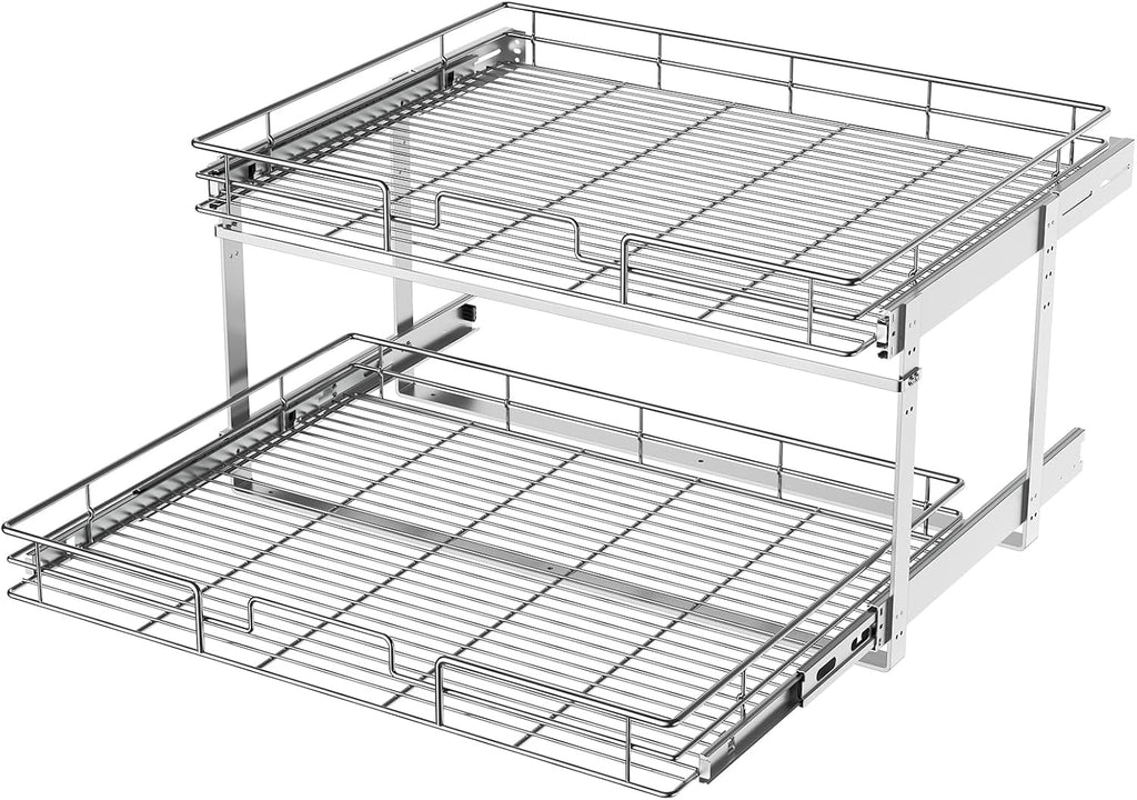 LOVMOR 2 Tier Individual Pull Out Cabinet Organizer 27' W x 21½' D, Slide Out Kitchen Cabinet Storage Sliding Shelves