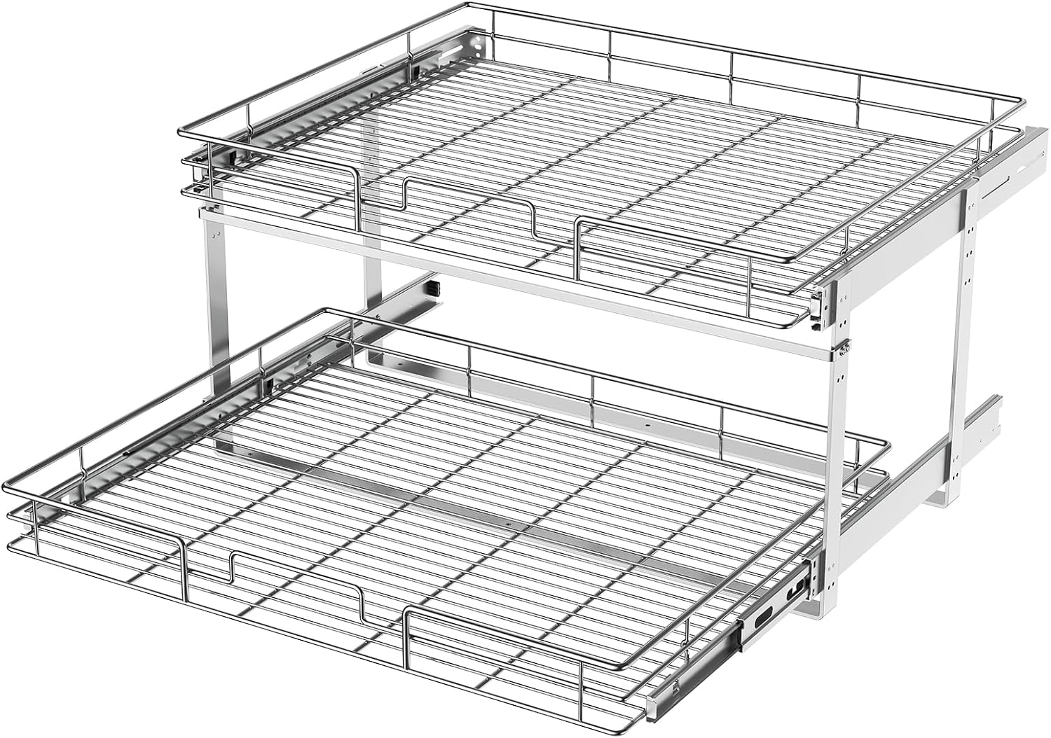 LOVMOR 2 Tier Individual Pull Out Cabinet Organizer 27' W x 21½' D, Slide Out Kitchen Cabinet Storage Sliding Shelves