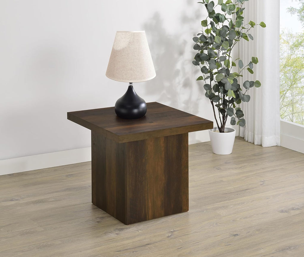 Coaster Home Furnishings - Devar - Wood - Square End Table with Thick Top, Plinth Base, Scratch Resistance and Blocky Frame - Living Room - 23.5-Inch - Dark Pine - 710887