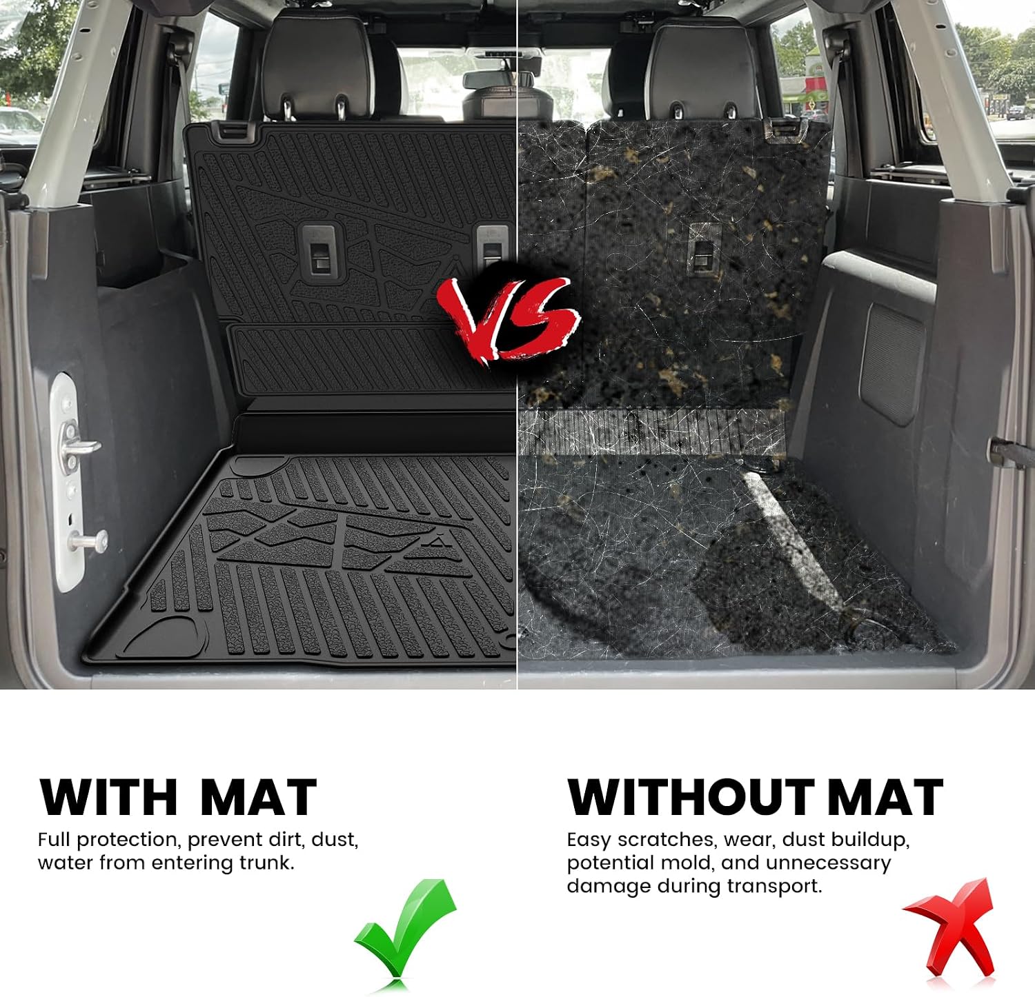 LASFIT Cargo Mat+Rear Back Seat Protector+Underfloor Storage Mat for Ford Bronco 4-Door 2021-2026 TPE All Weather Protection Liners Waterproof Backrest Mat Custom Fit Non-Slip Easy Clean