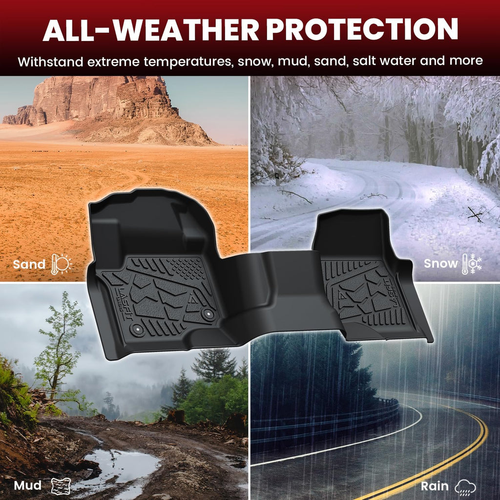 LASFIT Floor Mats for Ford F250 F350 F450 2017-2026 Crew Cab Front Bench Seat | Rear W/Fold-Flat Storage Carpet Floor Super Duty All Weather Protector TPE Car Floor Liner, 1st & 2nd Row, 2pcs Black