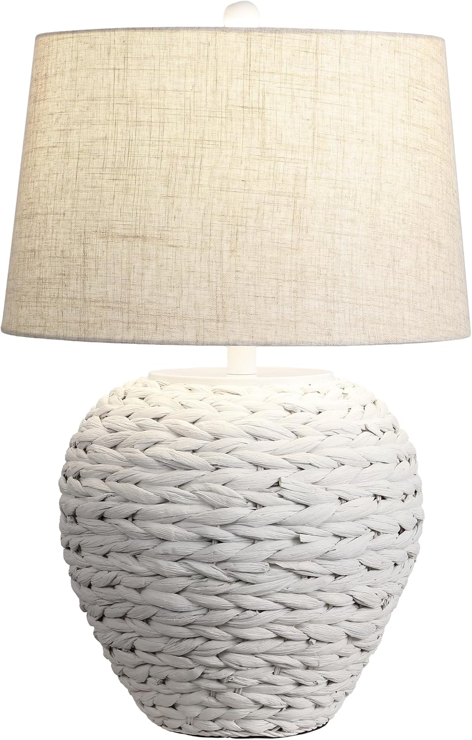 JONATHAN Y 24.5' White Water Hyacinth Farmhouse Basket Table Lamp, Coastal Decor for Living Room Bedroom Nightstand, Light Gray Linen Shade, LED Bulb Included (JYL6501C)