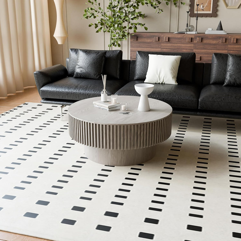 31.5'' Round Coffee Table with Storage, Modern Luxury Circle Drum Center Tables with Solid Wood Veneered, Accent Side Coffee Table for Living Room, Bedroom, Apartment-Grey