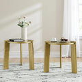 HULALA HOME Round End Tables Set of 2, Wood Fluted Side Tables, Modern Accent Tables for Living Room, Apartment, Office, Easy Assembly, Gold