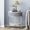 OIOG Modern End Table with Drawer, 2 Tier Side Table with Shelf, Round Nightstand with Sintered Stone Tabletop and Chrome Legs for Living Room, Bedroom, Home Office, Dorm, Silver