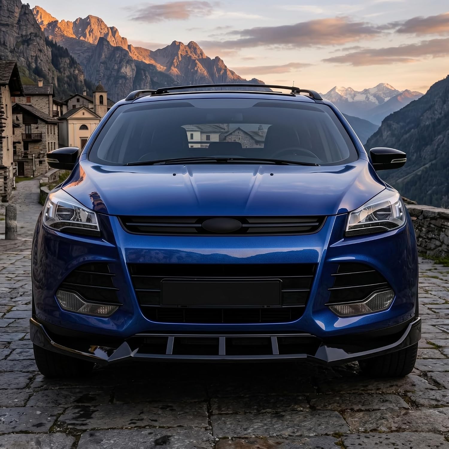 Front Bumper Lip Splitter Compatible with Ford Escape 2013-2016 Accessories Under Chin Spoiler Body Kit Underbody Add On ABS Material Gloss Black
