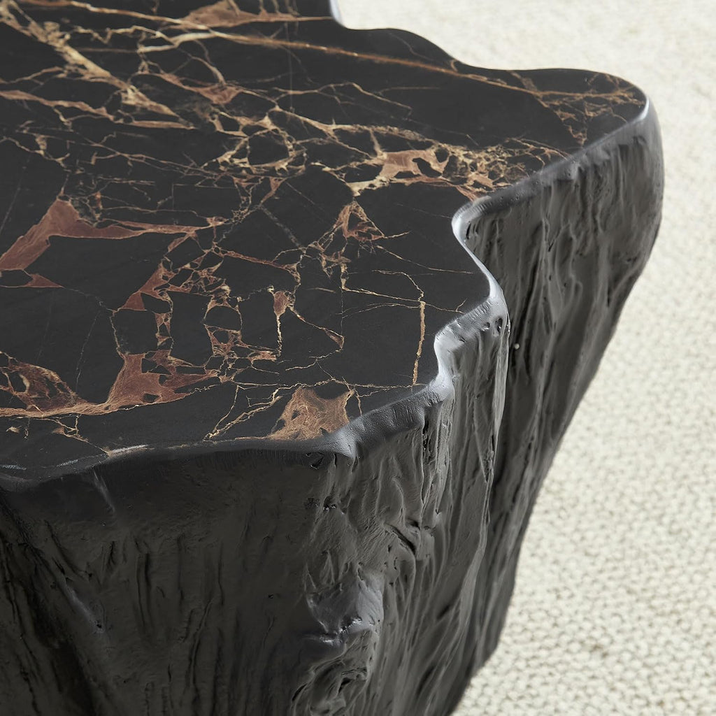 48.62' Coffee Table Modern Unique Shape Fiberglass Center Table for Living Room Apartment Office, No Need Assembly, Black Tree Root Texture Pattern