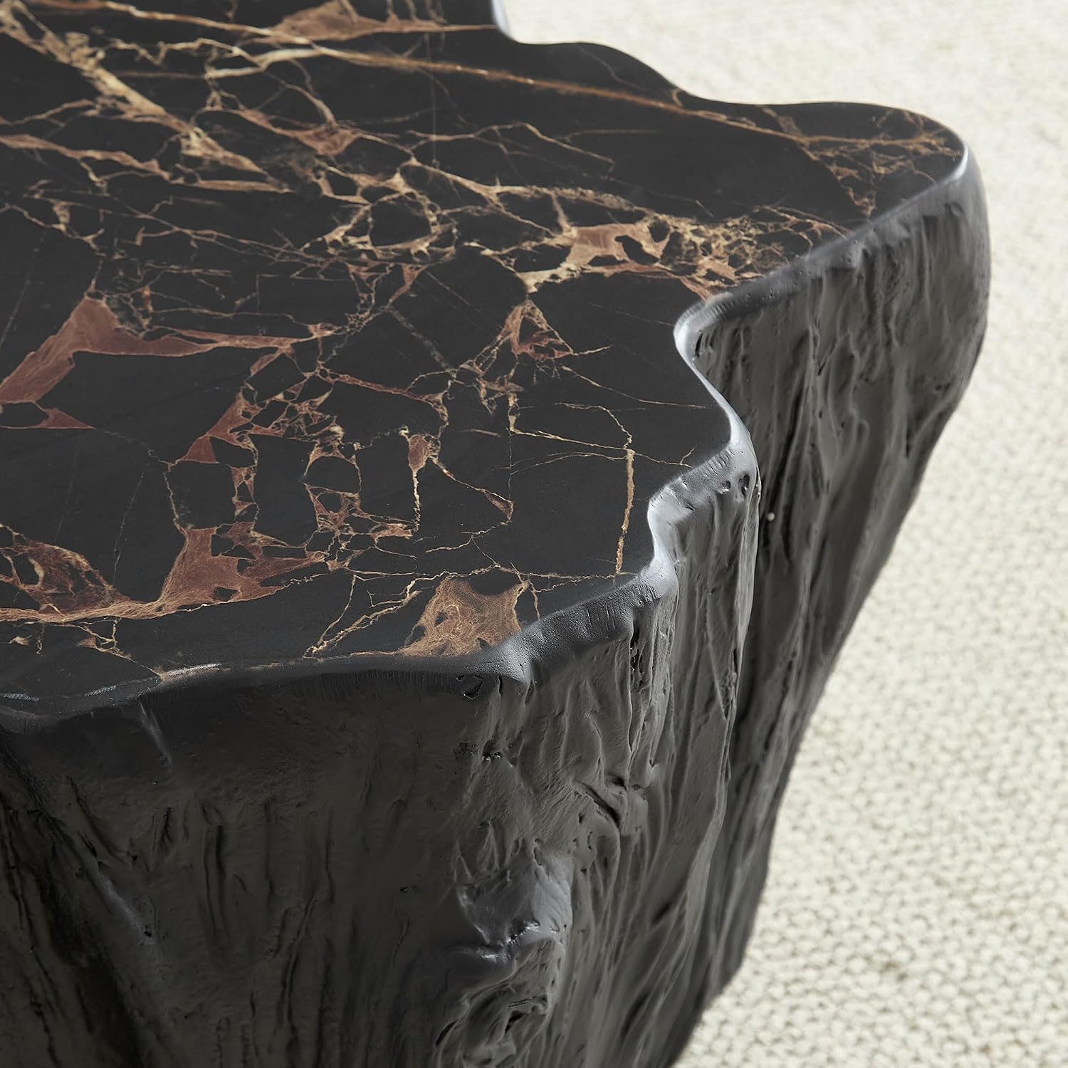 48.62' Coffee Table Modern Unique Shape Fiberglass Center Table for Living Room Apartment Office, No Need Assembly, Black Tree Root Texture Pattern