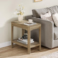 Eclatara Rattan Nightstands - Farmhouse 2 Tier End Table for Bedroom - Accent Polygon Side Table for Small Space Narrow Coffee Table Bamboo, Oak