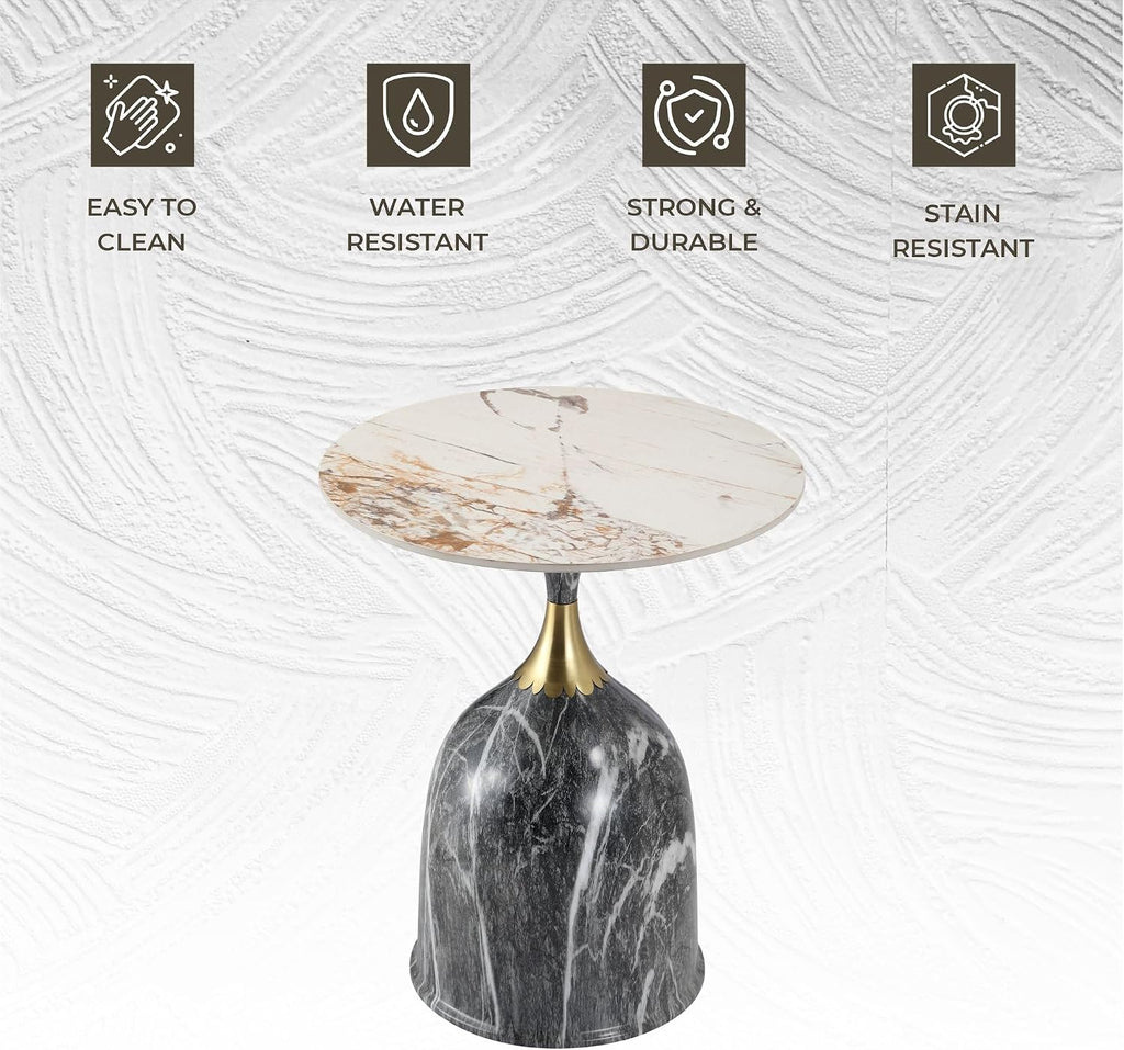 LeisureMod Side Table Round Sintered Stone Top with Modern Stainless Steel Pedestal Base, Chic Accent End Table for Home, Living Room Sofa, Oslo Series in Grey