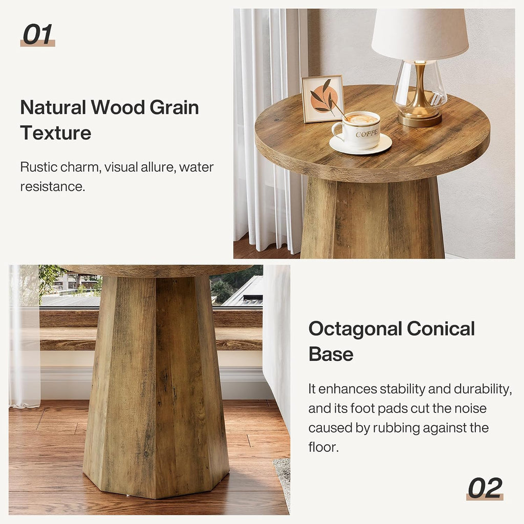 Tribesigns Round Pedestal End Table, Farmhouse Couch Side Table with Octagonal Base, Wooden Drink Stand Accent Nightstand(2, Rustic Brown)