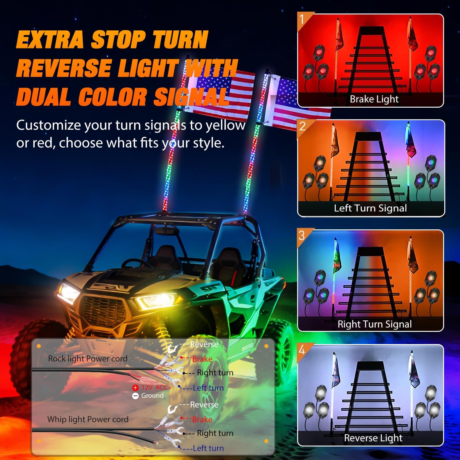 Nilight 2PCS 3FT RGB LED Whip Light with Spring Base and 6 PCS Rock Lights Combo, Remote App Control w/DIY Chasing Patterns Turn Signal Brake Reverse Antenna Lighted Whips for ATV UTV Polaris RZR Jeep