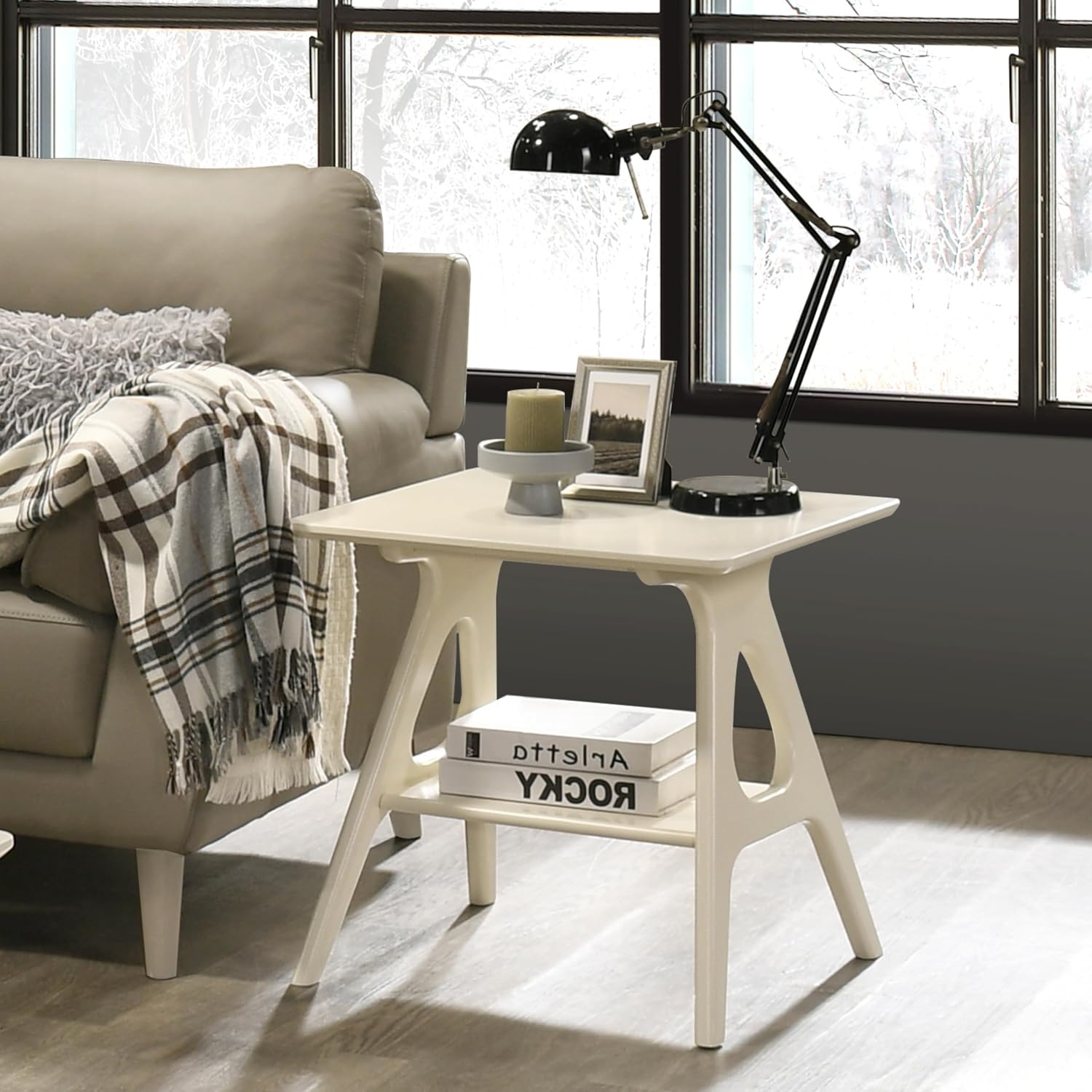 Roundhill Furniture Arona 3-Piece Coffee Table Set, Coffee Table and Two End Tables, Off-White Finish