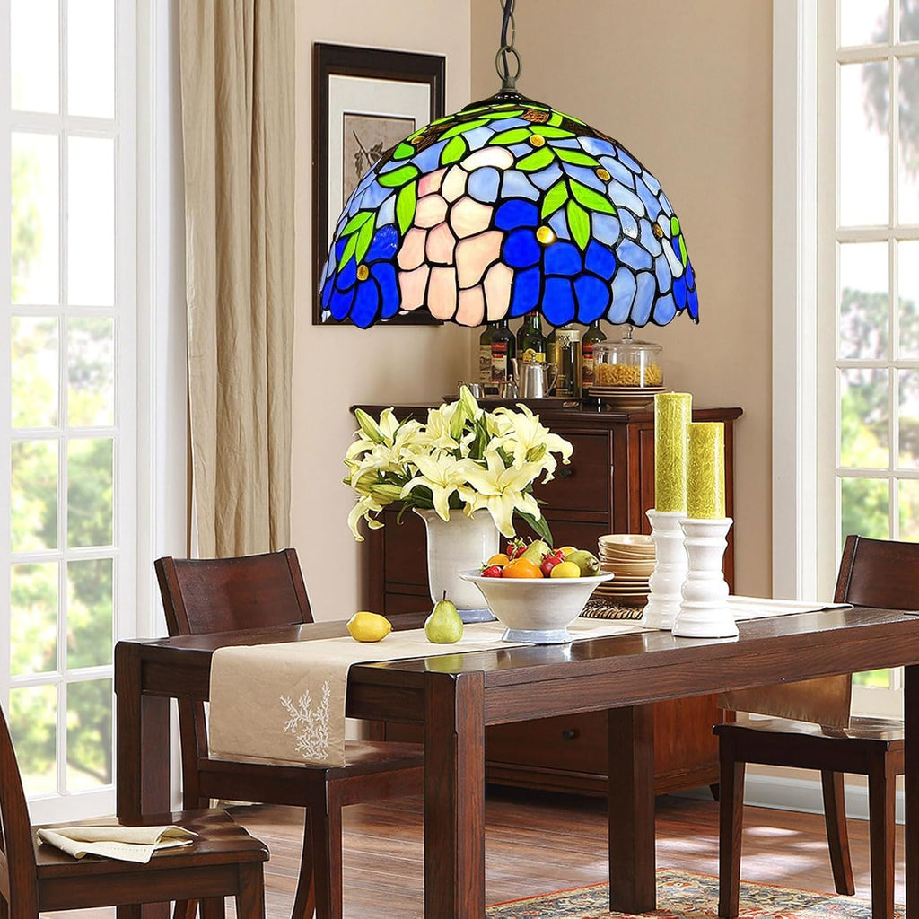12-Inch Wisteria Lamp Shade Replacement, Tiffany Style Stained Glass Lampshades, Retro Blue Green Leaf Light Cover Accessories Only for Table lamp Pendant Lights Ceiling Light,Pink