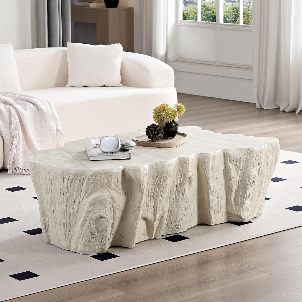 48.62' Coffee Table Modern Unique Shape Fiberglass Center Table for Living Room Apartment Office, No Need Assembly, Beige Tree Root Texture Pattern