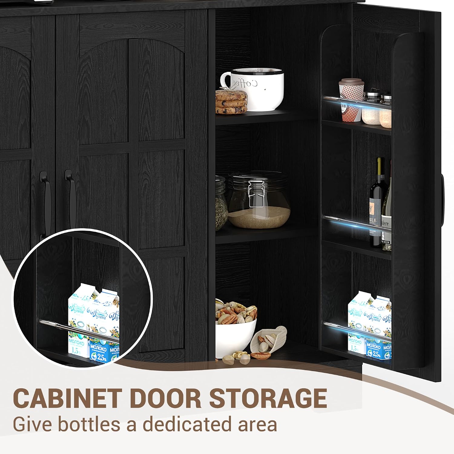 Garvee Pantry Cabinet with Charging Station, Tall Kitchen Pantry Storage Cabinet with Hutch,70.9 Inch Kitchen Cabinet with Glass Doors, for Dining Room
